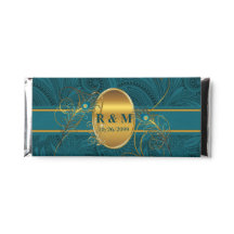 Boda Monogramado verde azulado y Gold Peacock