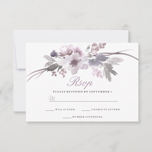 Boda Morada Floral de Invierno RSVP (Anverso)