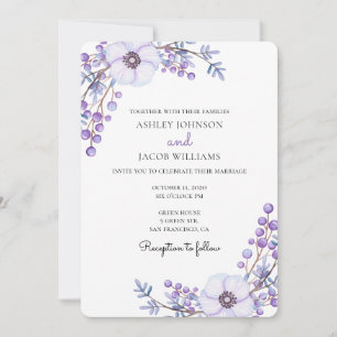 Boda morada. Flores de lila. Invitación floral
