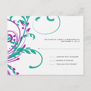 Boda morada y Verde azulada doble floral RSVP