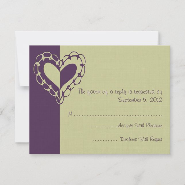 Boda morada y verde del corazón RSVP (Anverso)