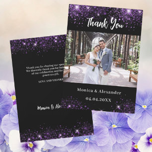 Boda morado negro foto tarjeta de agradecimiento