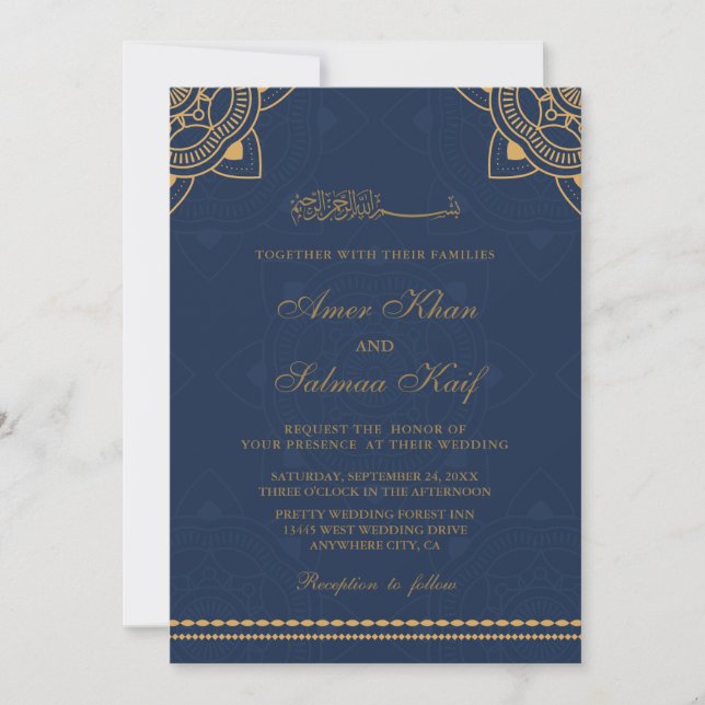boda musulmana marina y de oro Invitaciones (Anverso)