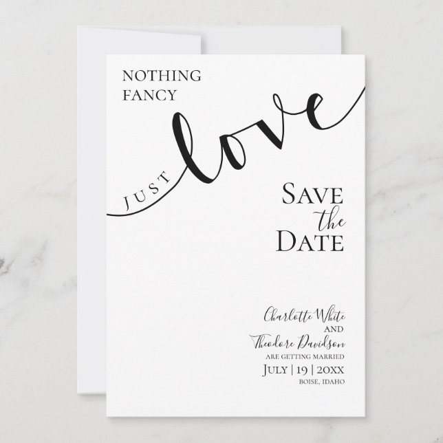Boda Nada Lujoso Solo Amor, Guarde la fecha (Anverso)