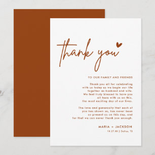 Boda Naranja quemado Gracias Cartas de Menú Nota