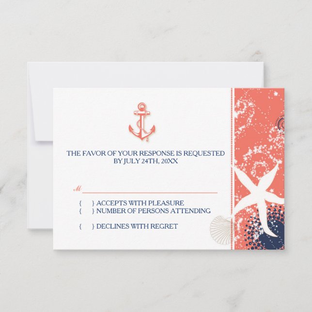 Boda Náutica Blanca Azul de la Marina Coral RSVP (Anverso)