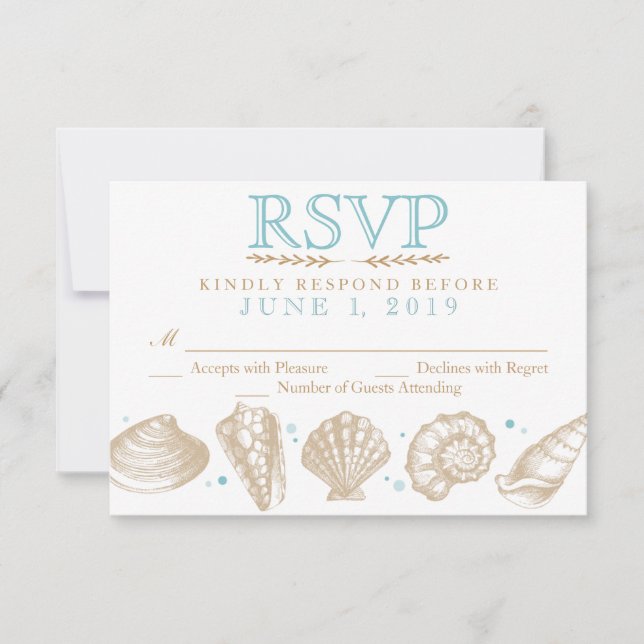 Boda Náutica en Playa RSVP Tan/Aqua (Anverso)