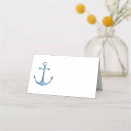 Boda náutica. Tarjeta de asiento de ancla azul. Pl