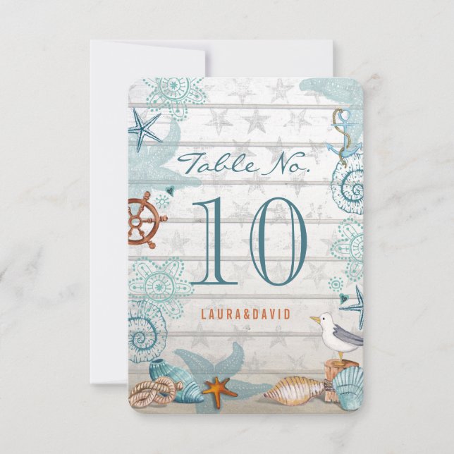 Boda náutica | Tarjeta de número de lugar de tabla (Anverso)