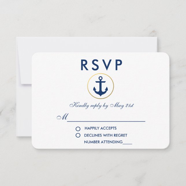 Boda Náutico Ancla Azul RSVP (Anverso)