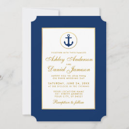 Boda Náutico Blue Striped Gold Invitación G