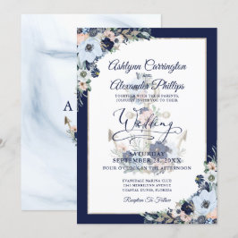 Boda Náutico Elegante Anclaje Floral Invitación