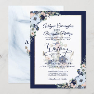 Boda Náutico Elegante Anclaje Floral Invitación