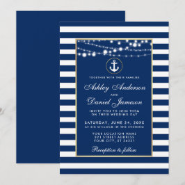 Boda Náutico Rayas Azules Iluminación Invitación B
