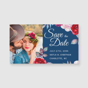 Boda Navy Blue Burgundy Pequeño Guardar la fecha
