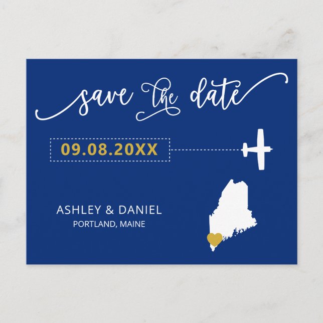 Boda Navy Maine Salva la tarjeta postal del mapa d (Anverso)