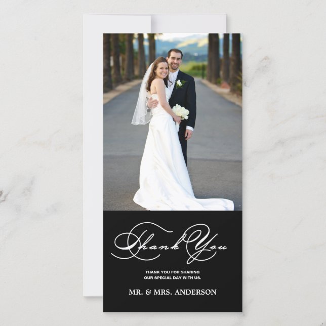 BODA NEGRO ROMANTIC SCRIPT GRACIAS TARJETA DE FOTO (Anverso)