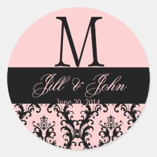 Boda negro rosado Monograma Guardar sello Damask