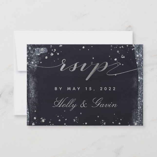 Boda nocturno plateado Starry Mail-In RSVP (Anverso)