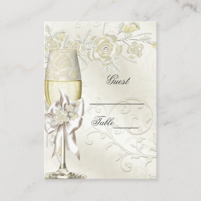 Boda Nombre Lugar Tarjetas Doradas Crema Pearl Flo (Anverso)