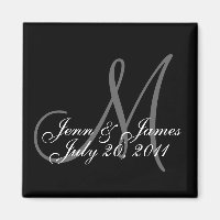Boda Novia Groom Date Monograma Imán Negro
