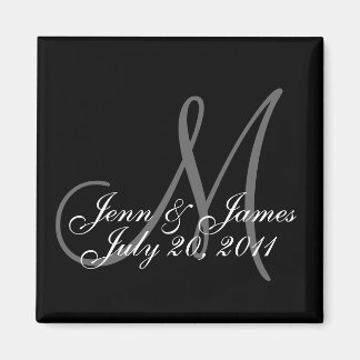 Boda Novia Groom Date Monograma Imán Negro