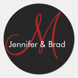 Boda Novia Groom Nombres Monograma Pegatina Rojo