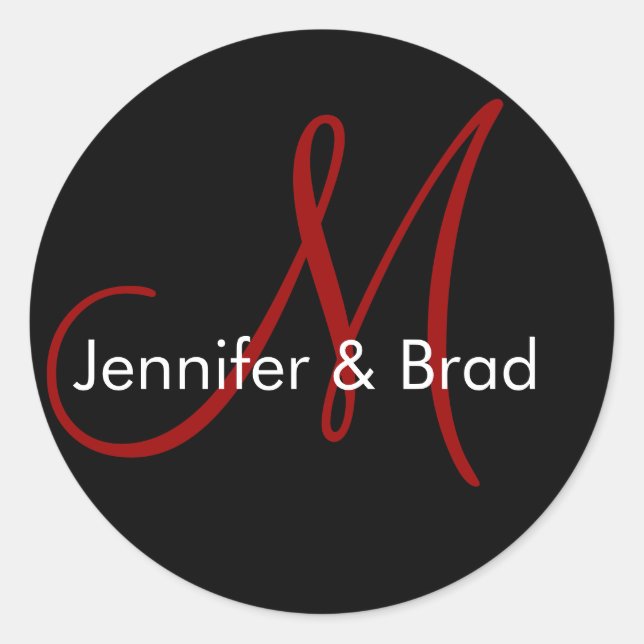 Boda Novia Groom Nombres Monograma Pegatina Rojo (Anverso)