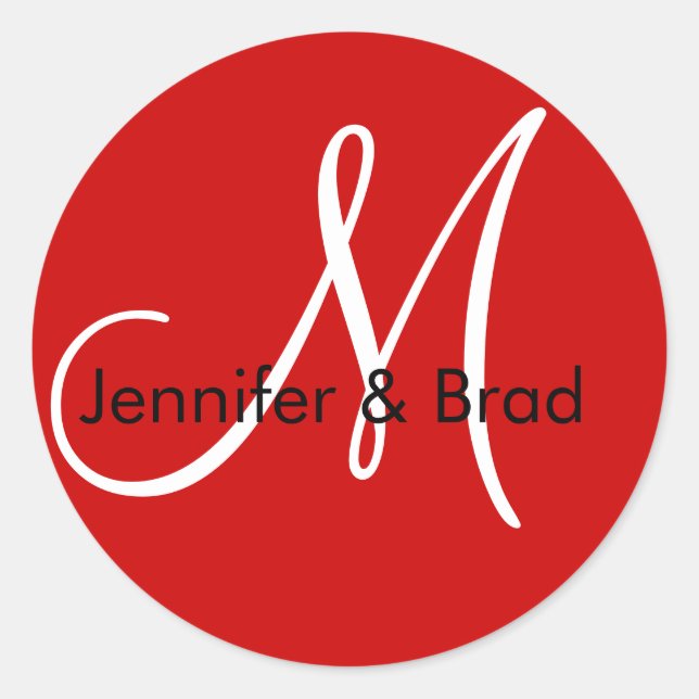 Boda Novia Groom Nombres Monograma Pegatina Rojo (Anverso)