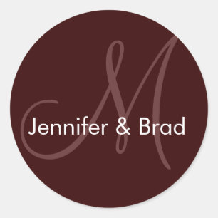 Boda Novia Groom Nombres Pegatina Monograma Brown