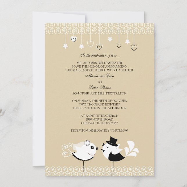 Boda Novia y Aves Groom Invitación plana (Anverso)