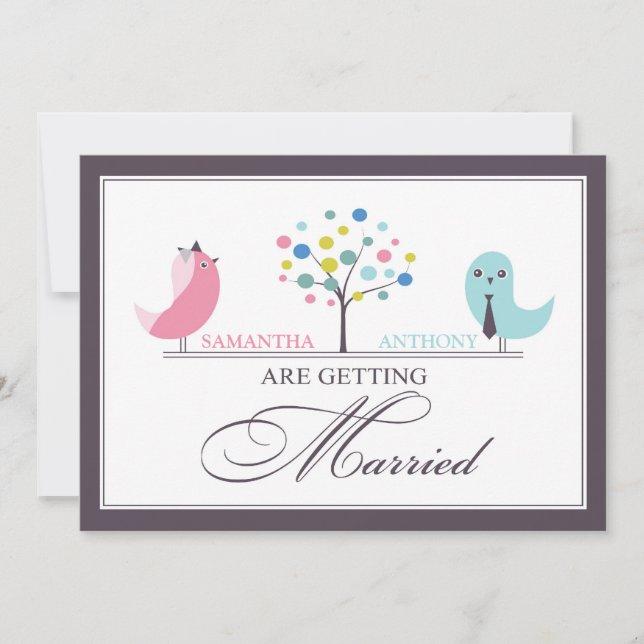 Boda Novia y Aves Groom Invitación plana (Anverso)