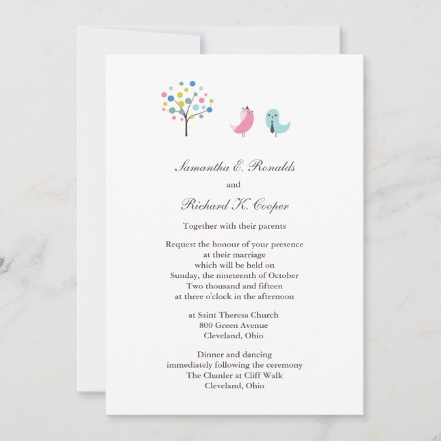 Boda Novia y Aves Groom Invitación plana (Anverso)