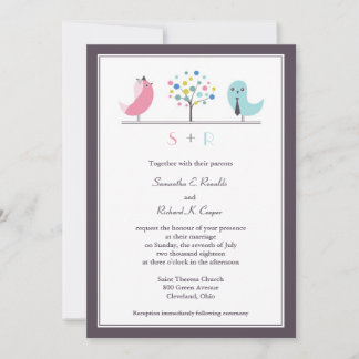 Boda Novia y Aves Groom Invitación plana