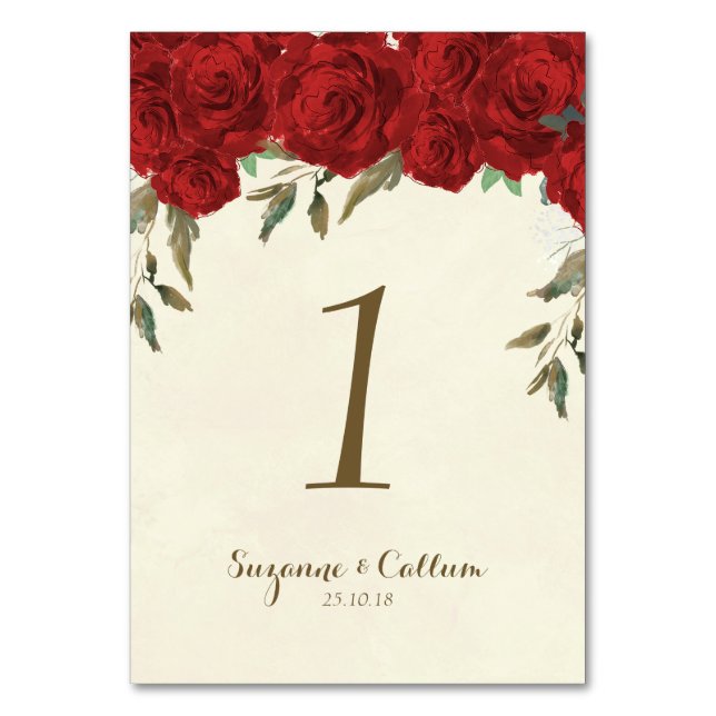 Boda número de tabla tarjeta marfil floral (Anverso)