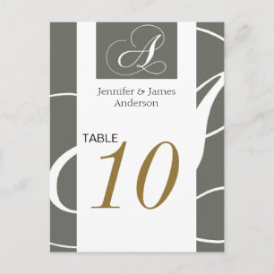 Boda Número de tarjetas Monograma Plata Dorado