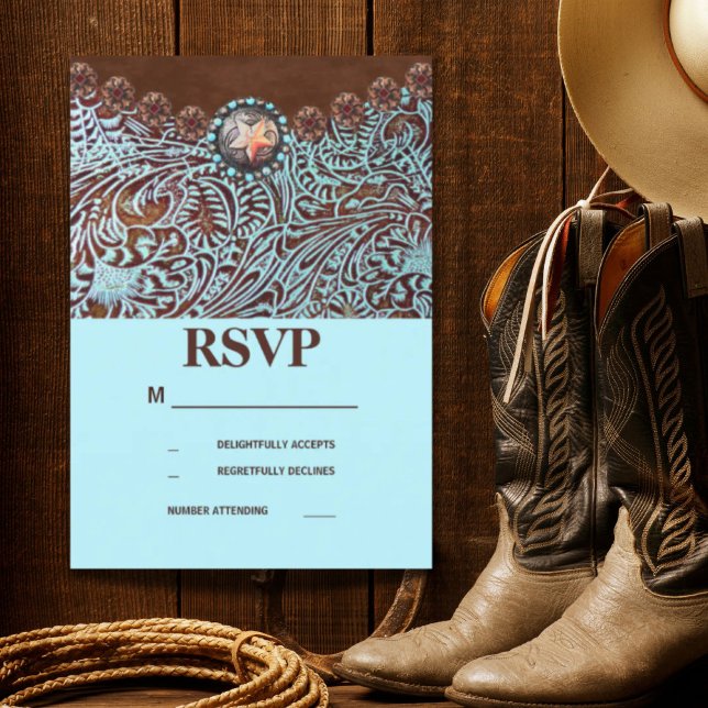 boda occidental del país marrón turquesa RSVP (turquoise brown country western wedding RSVP)