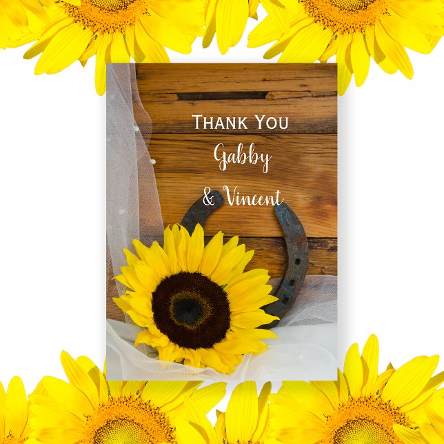 Boda Occidental Sunflower Horseshoe Gracias Nota (Subido por el creador)