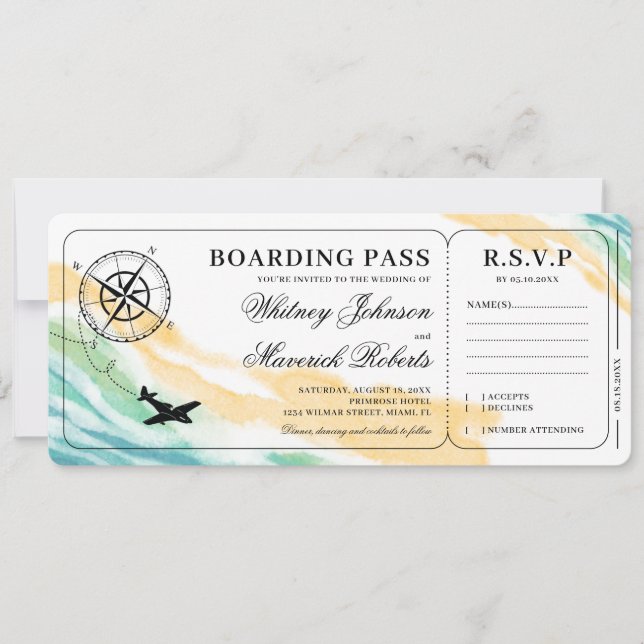 Boda oceánico acuarela de destino de tarjeta de em (Anverso)