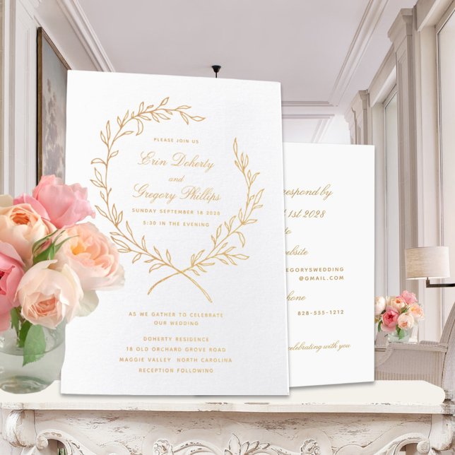 Boda Oro de Hojas de Oliva Romana 4 x 5 Invitación (Subido por el creador)