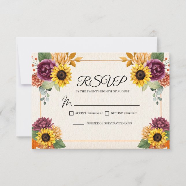 Boda otoño de girasol Boda otoño RSVP Tarjeta de i (Anverso)