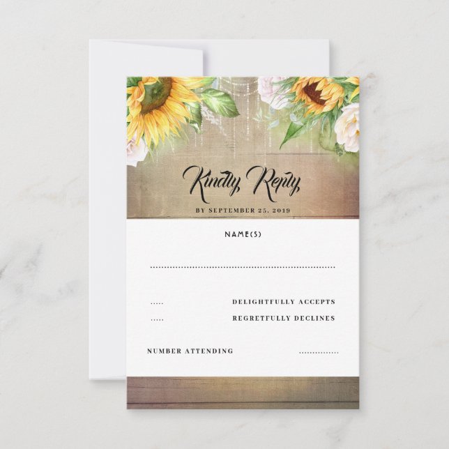 Boda otoño de girasol y rosa blanco RSVP (Anverso)
