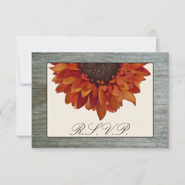 Boda otoño RSVP - Girasol y madera de pino (Anverso)