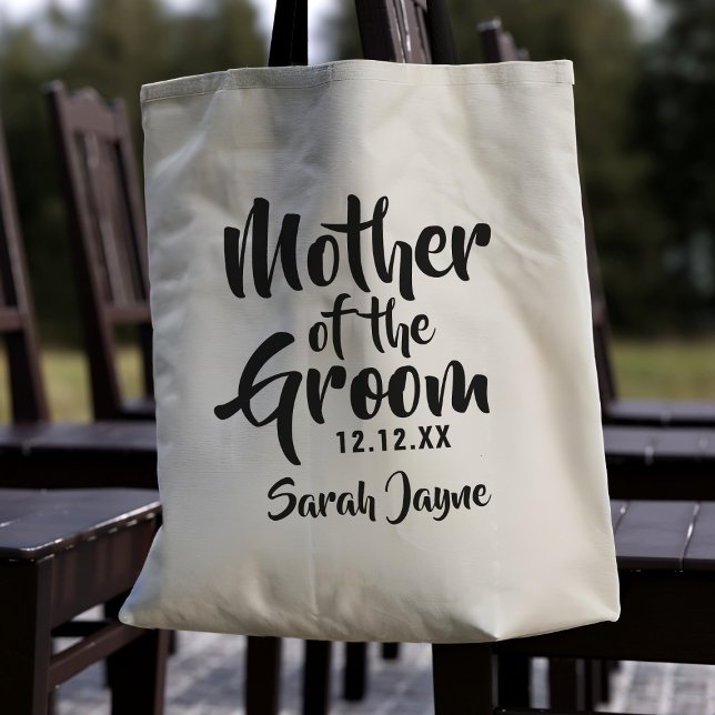 Boda padre regalo madre de la bolsa de la tota de  (A Mother of the Groom Tote bag with space for her name and your wedding date.)