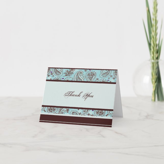 Boda Paisley Azul Marrón claro Gracias tarjeta (Anverso)