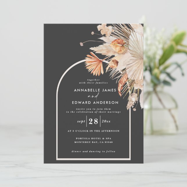Boda pampas botánico negro césped elegante (Anverso de pie)