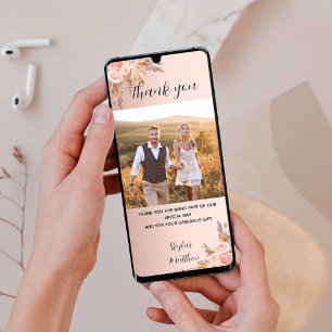 Boda pampas rosa foto de agradecimiento tarjeta