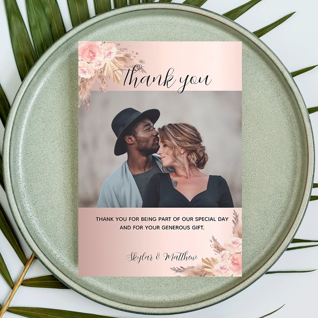 Boda pampas rosa foto de agradecimiento tarjeta (Subido por el creador)