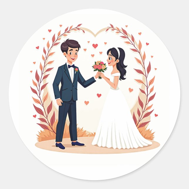 Boda Pareja sosteniendo corazones Pegatina (Anverso)