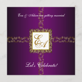 Boda Parejas Ducha Invitación Hoja de Oro Púrpura